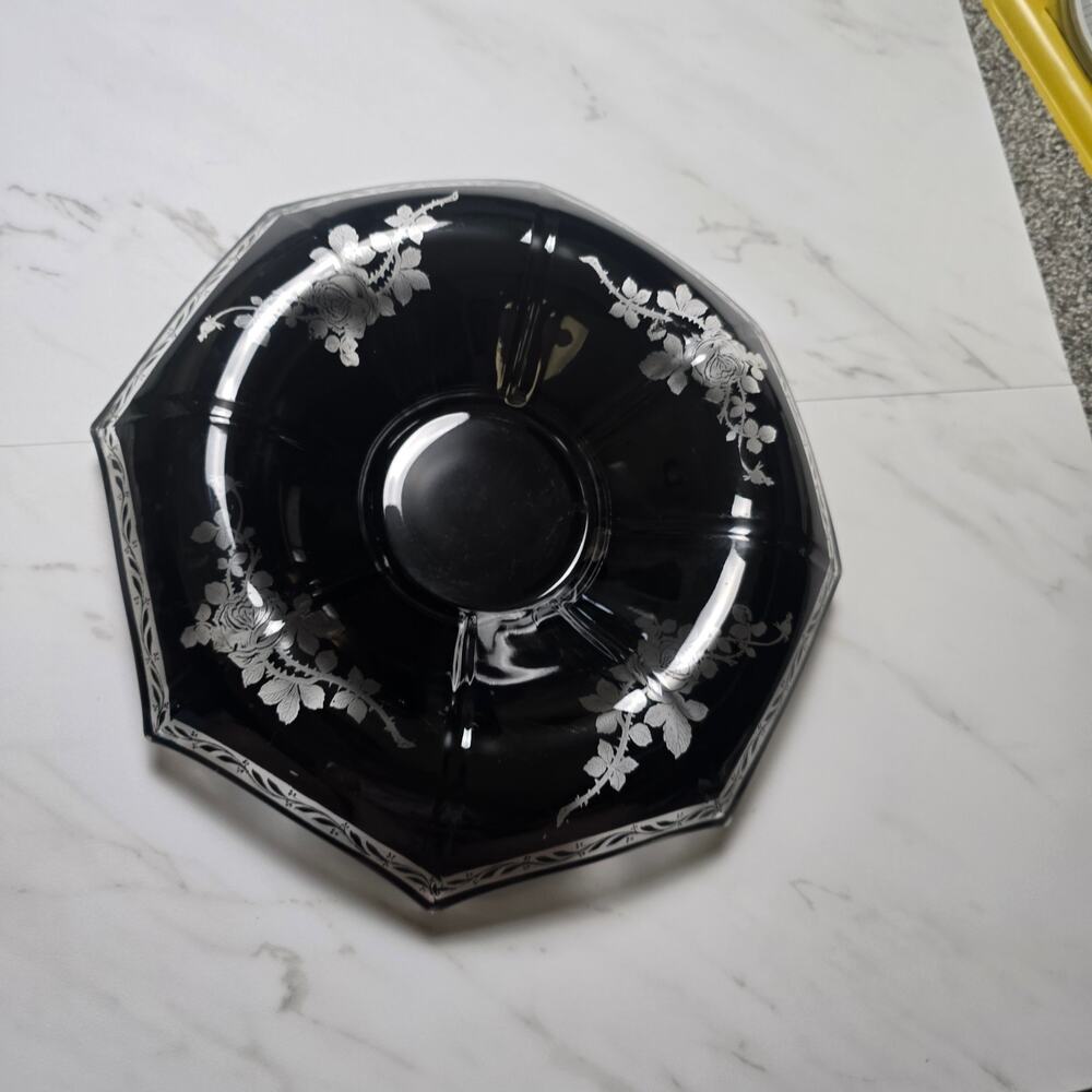Vintage Indiana Glass Artura Black Enamel Rose  read description